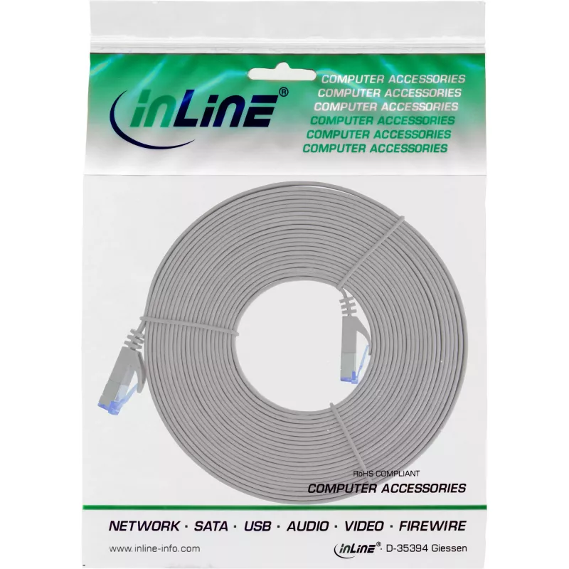 InLine Płaski kabel krosowy, U/FTP, Kat.6A, szary, 5m