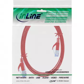InLine Płaski kabel krosowy, U/FTP, kat. 6A, czerwony, 3 m
