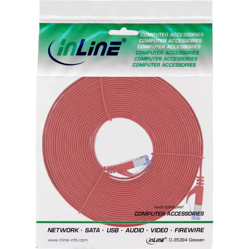 InLine Płaski kabel krosowy, U/FTP, Kat.6A, czerwony, 7m