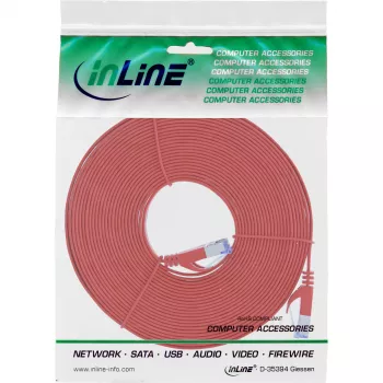 InLine płaski kabel krosowy, U/FTP, kat.6A, czerwony, 10 m
