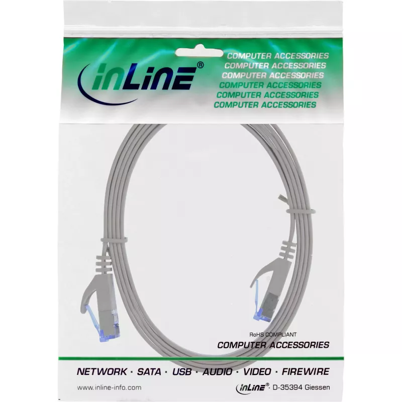 InLine Płaski patchcord, U/FTP, Kat.6A, szary, 0,5m