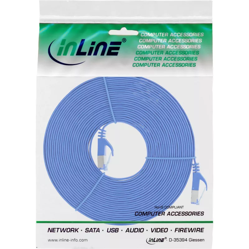 InLine płaski kabel krosowy, U/FTP, kat.6A, niebieski, 7m