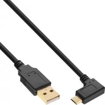 Kabel InLine Micro USB 2.0 USB typ A męski / Micro-B męski, kątowy, czarny, 1,5 m