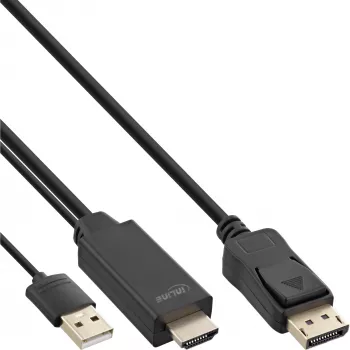 Kabel konwertera InLine HDMI na DisplayPort, 4K, czarny/złoty, 1,5 m