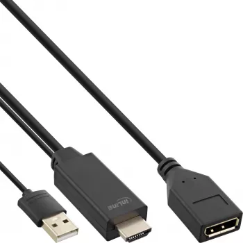 Kabel konwertera InLine HDMI M na DisplayPort F, 4K, czarny/złoty, 0,3 m