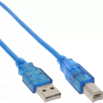 Kabel InLine USB 2.0 Typ A męski / Typ B niebieski przezroczysty 3m