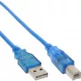 Kabel InLine USB 2.0 Typ A męski / Typ B niebieski przezroczysty 3m