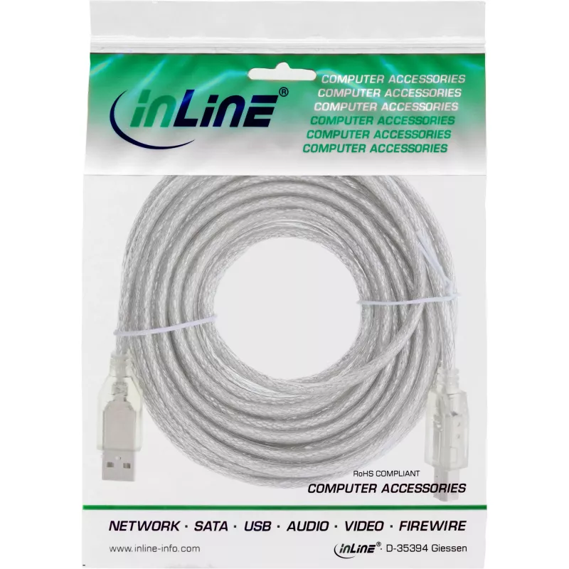 Kabel USB 2.0 Typ A męski / B męski InLine 34535T 3m przezroczysty