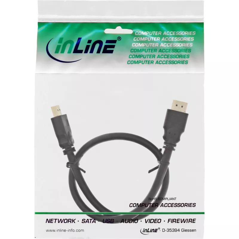 Kabel InLine HDMI, High Speed HDMI kabel, M/M, czarny, złote styki, 20m