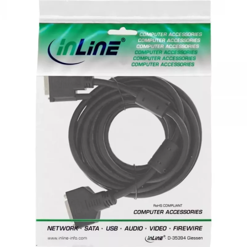 Kabel InLine DVI-D 24+1 M/Ż, Dual Link, 2 rdzenie ferrytowe, 5 m