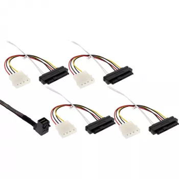 Kabel InLine Mini SAS HD, SFF-8643 kątowy do 4x SFF-8482 + zasilanie, 0,5 m