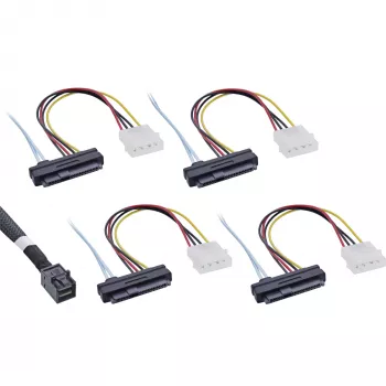 Kabel InLine Mini SAS HD SFF-8643 do 4x SFF-8482 + zasilanie 0.5m