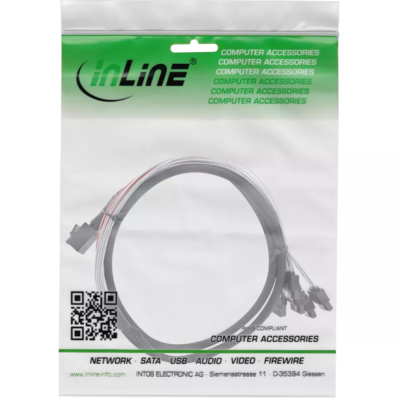 Kabel InLine Mini SAS HD SFF-8643 do 4x SATA + Sideband 1m