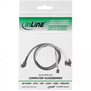 Kabel InLine Mini SAS HD SFF-8643 kątowy do 4x SATA + Sideband 0,5 m