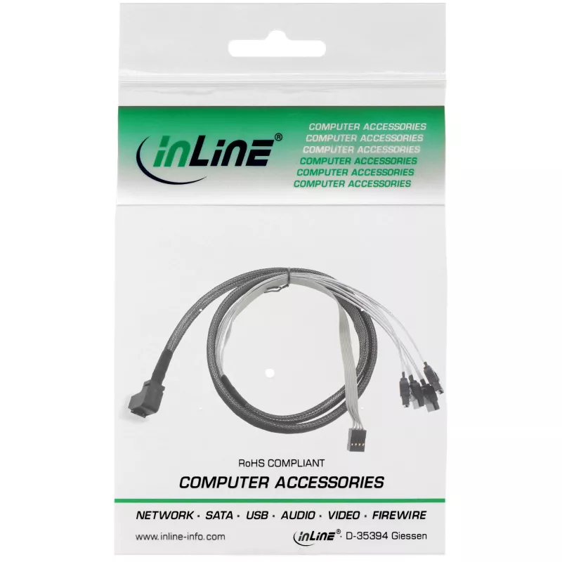 Kabel InLine Mini SAS HD SFF-8643 kątowy do 4x SATA + Sideband 0,5 m