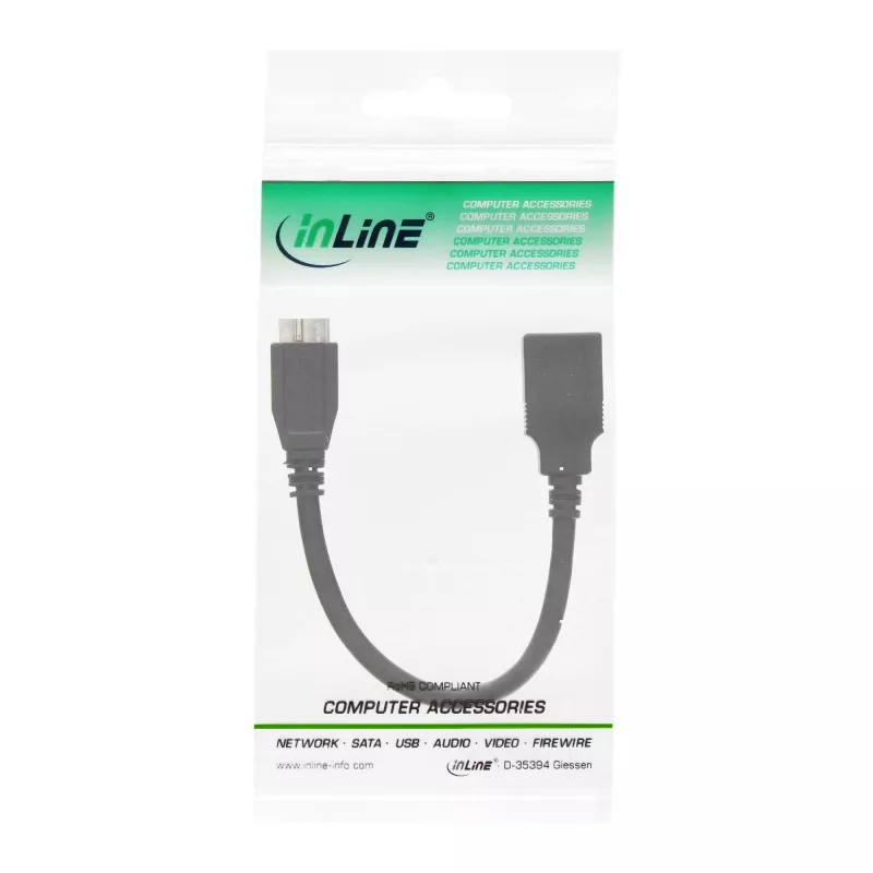 adapter kablowya InLine Micro USB 3.0 OTG, wtyk Micro B na gniazdo USB Type A, 0,15 m