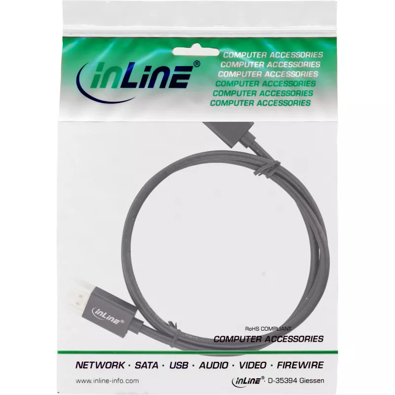 Kabel InLine DisplayPort 1.4 cienki, 8K4K, czarny, pozłacane styki, 0,5 m