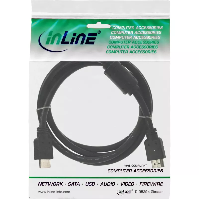 Kabel HDMI High Speed męski + ferryt czarny 1,5m InLine 17611