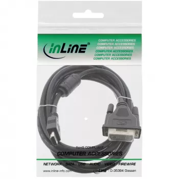 Kabel InLine HDMI-DVI, 19 pin (wtyk) / 18+1 (wtyk) + filtr ferrytowy, czarny, 1 m