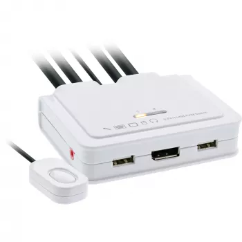 Przełącznik KVM InLine, 2-portowy, USB-C na DisplayPort 1.2, 4K, audio, zintegrowany kabel