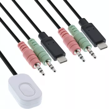 Przełącznik KVM InLine, 2-portowy, USB-C na DisplayPort 1.2, 4K, audio, zintegrowany kabel