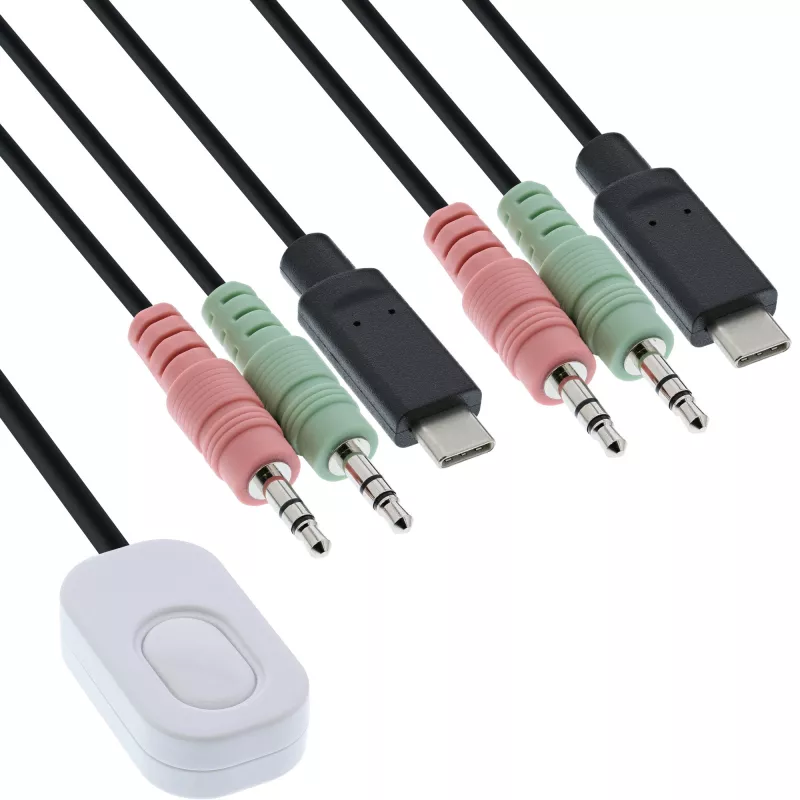 Przełącznik KVM InLine, 2-portowy, USB-C na DisplayPort 1.2, 4K, audio, zintegrowany kabel