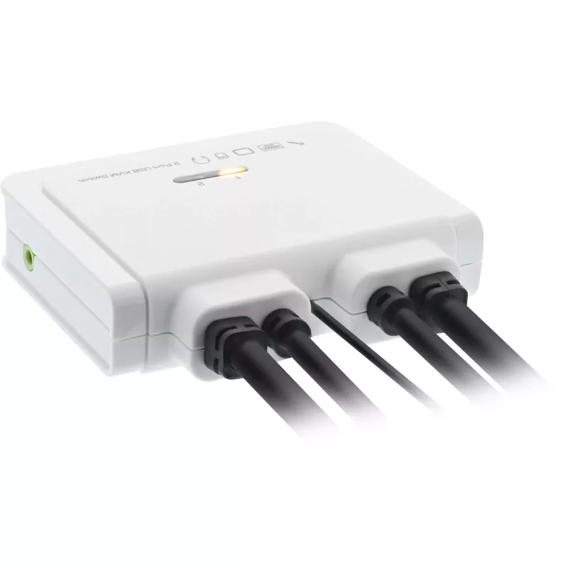 Przełącznik KVM InLine, 2-portowy, USB-C na DisplayPort 1.2, 4K, audio, zintegrowany kabel