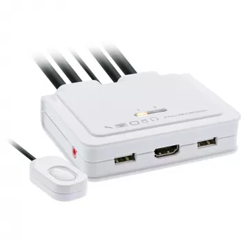 InLine KVM Switch, 2-portowy, USB-C + HDMI na HDMI, 4K, z audio, zintegrowany kabel