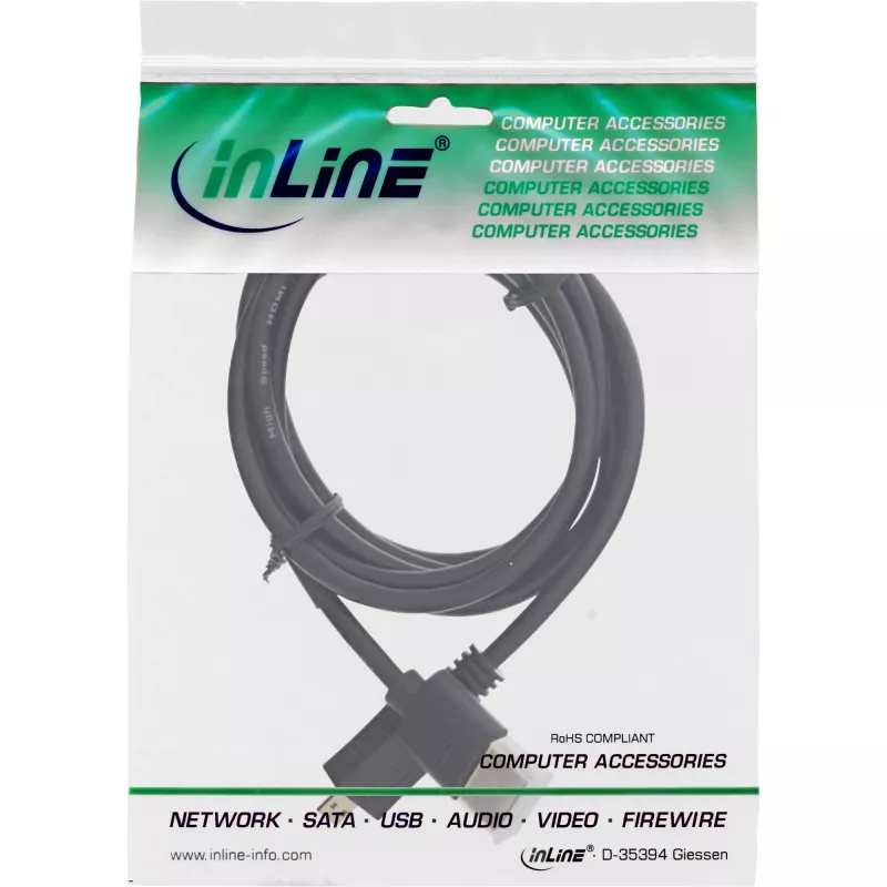 Kabel InLine High Speed HDMI z Ethernetem, AM/DM, super cienki czarny/złoty, 0,3 m