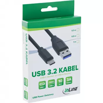 Kabel InLine USB 3.2 Gen.1x2, USB-C męski / USB-A męski, czarny, 0,3 m