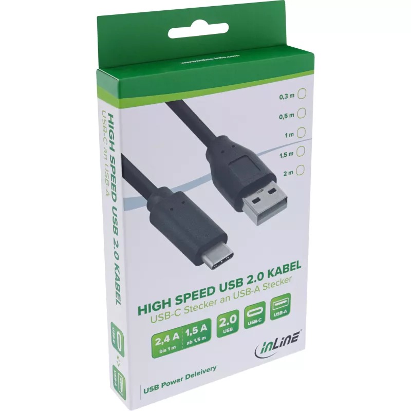 Kabel InLine USB 2.0, wtyk USB-C / wtyk USB-A, czarny, 0,3 m