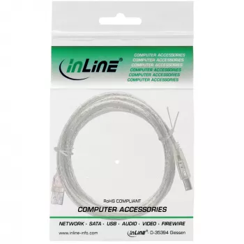 Kabel InLine USB 2.0 Typ A męski / B męski, przezroczysty, 0,3m
