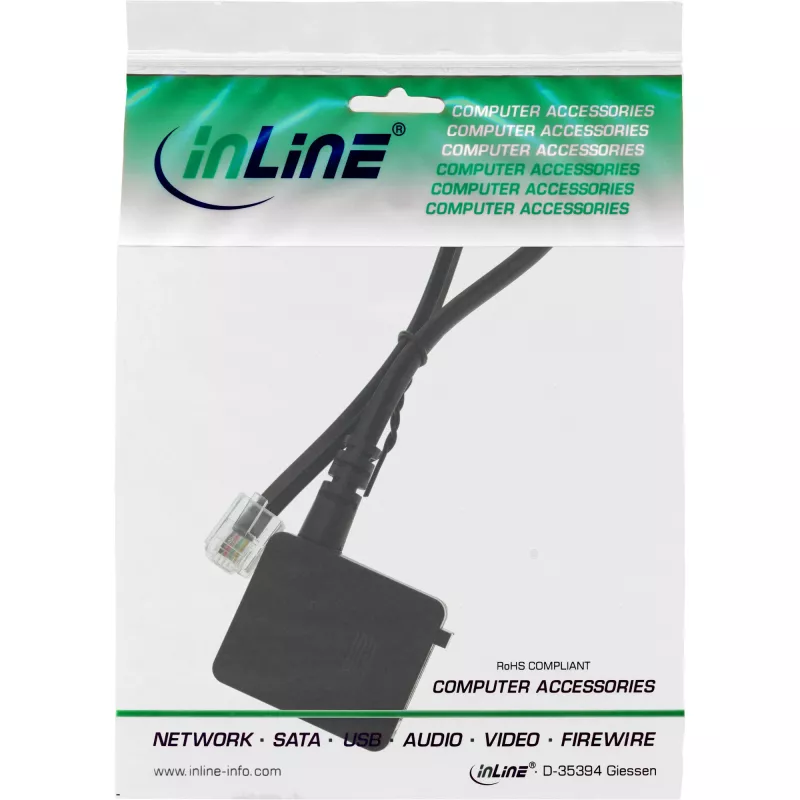 adapter kablowyowy InLine TAE RJ11 6P4C wtyk męski na gniazdo żeńskie TAE-F niemieckie 0,2 m