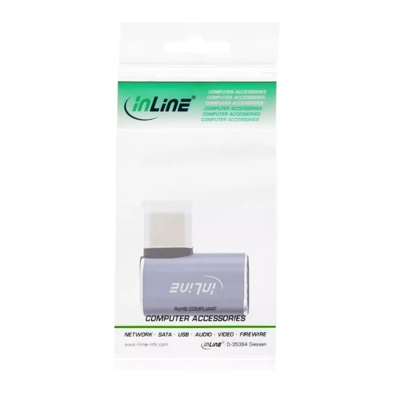 Adapter InLine USB4, USB-C męski/żeński kątowy prawy/lewy, aluminium, szary