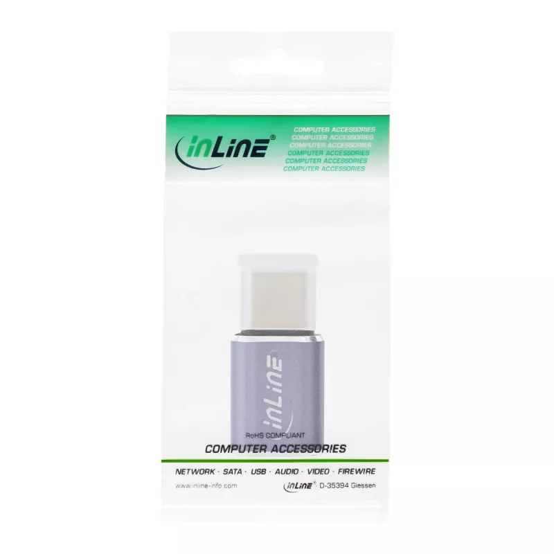 Adapter InLine USB4, USB-C męski/żeński, aluminium, szary 35900A