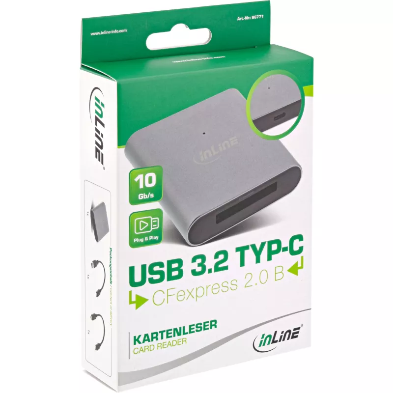 Czytnik kart InLine USB 3.2 USB-C lub USB-A, do kart CFexpress typu B