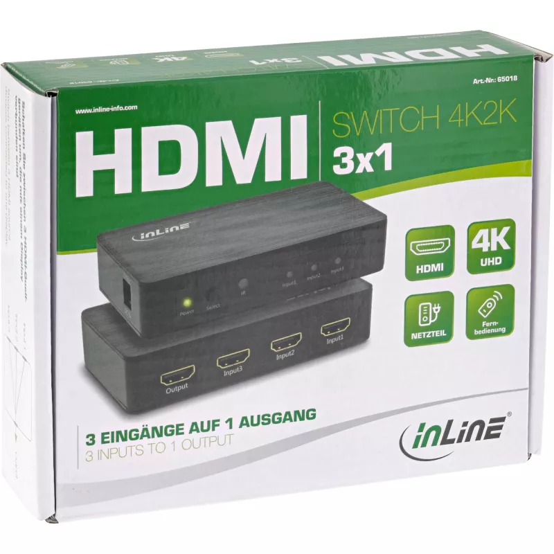 InLine przełącznik HDMI, 3-portowy, 4K2K@60Hz, HDCP 2.2