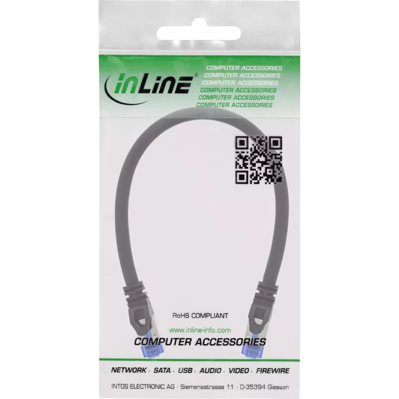InLine Patch kabel zbrojony, U/FTP, Kat.6A, czarny, 0,5m