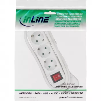 InLine Listwa zasilająca 16433T 3-gniazdowa z uziemieniem CEE 7/3 z wyłącznikiem biała 3m