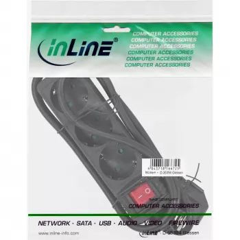 InLine listwa zasilająca, 3 gniazda z uziemieniem CEE 7/3, z wyłącznikiem, czarna, 3 m