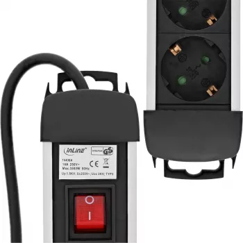 Listwa zasilająca InLine, aluminiowa, 3-gniazdowa z ochroną, wyłącznikiem, 1,5 m