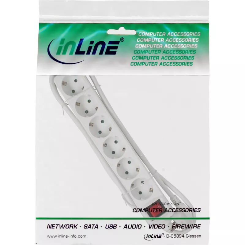 InLine listwa zasilająca 16465S 6-gniazdowa z uziemieniem CEE 7/3 biała 5 m