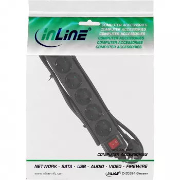 Listwa zasilająca InLine 16461S, 6 gniazd z uziemieniem CEE 7/3, czarna, 1,5 m