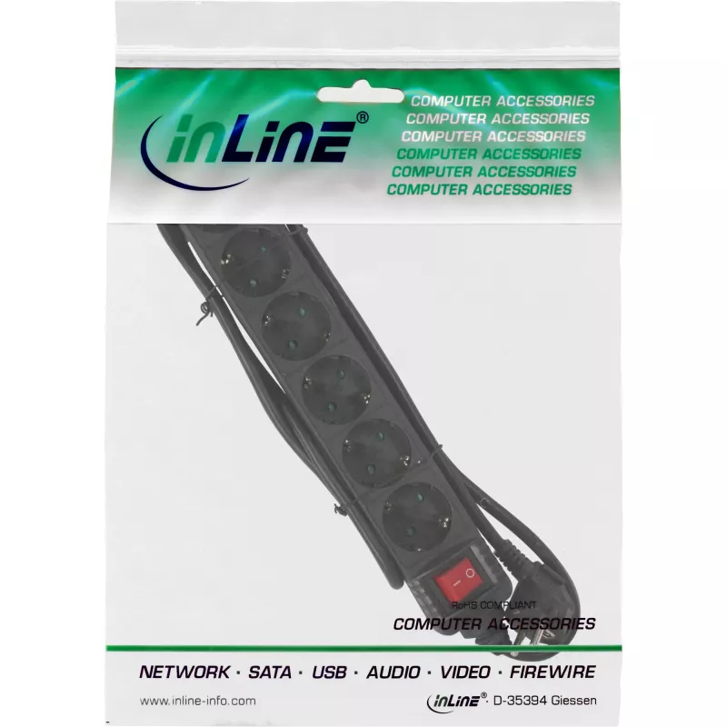 Listwa zasilająca InLine 16461S, 6 gniazd z uziemieniem CEE 7/3, czarna, 1,5 m
