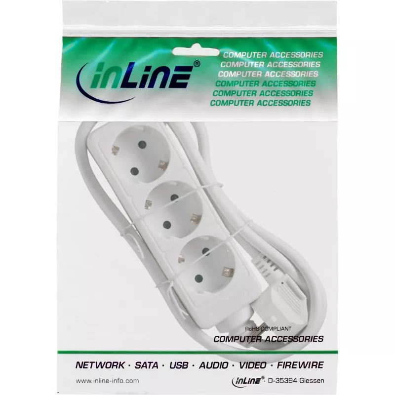 Listwa zasilająca InLine 3-drożna ze stykiem ochronnym CEE 7/3 biała 5 m