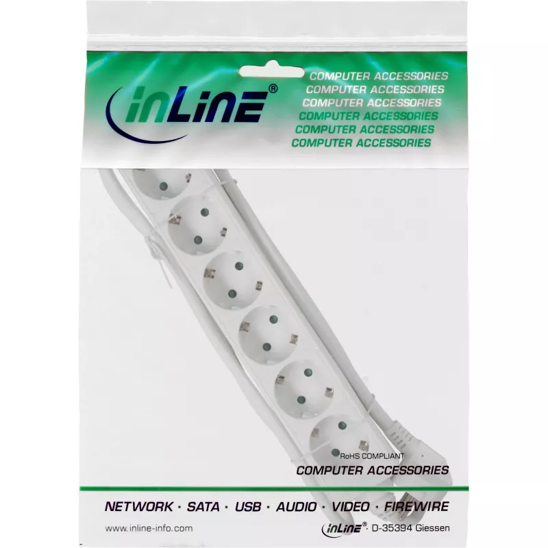 Listwa zasilająca InLine InLine 16463W 6-gniazdowa z uziemieniem CEE 7/3 biała 3 m