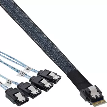 Kabel InLine cienki SAS, SFF-8654 do 4x SATA 7-pin, 12Gb/s, 0,5m