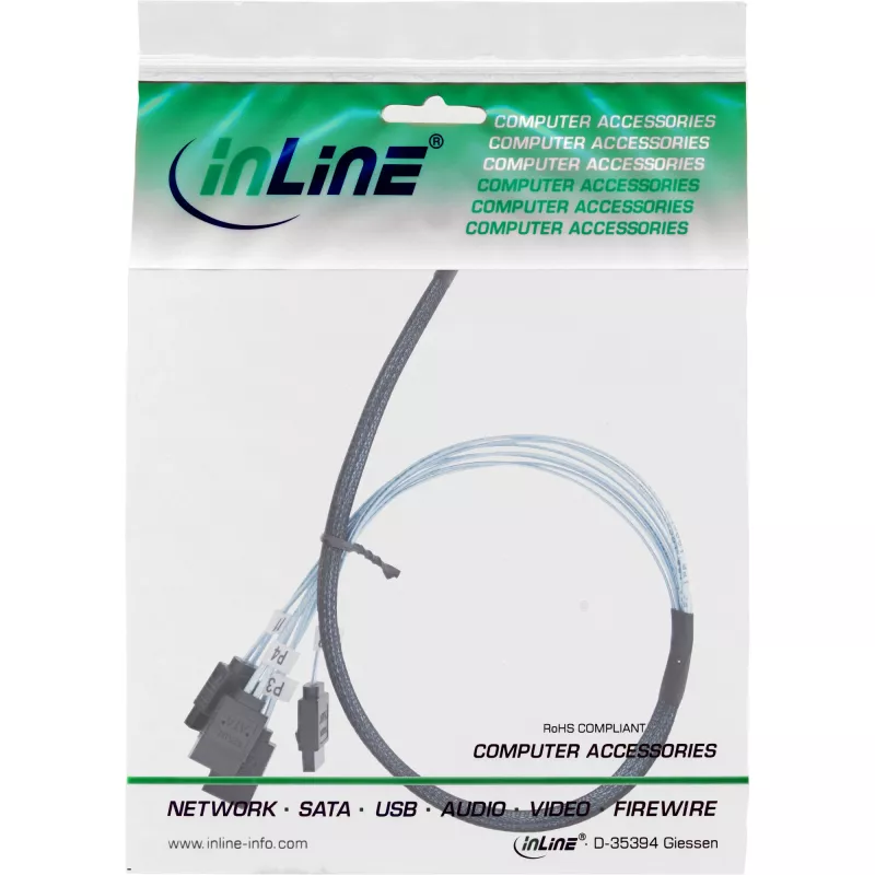 Kabel InLine cienki SAS, SFF-8654 do 4x SATA 7-pin, 12Gb/s, 0,5m