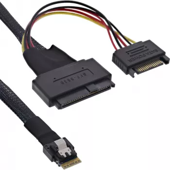 Kabel InLine cienki SAS, SFF-8654 na U.2 SFF-8639 + zasilanie SATA, 24Gb/s, 1m
