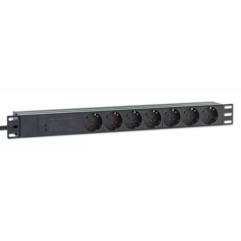 Intellinet 19 inch 1U Rackmount 7-drożny PDU ochrona przeciwprzepięciowa 16A 3m przewód